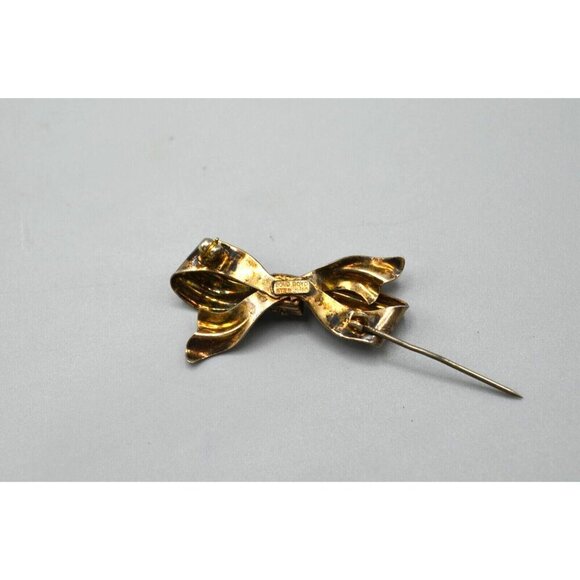 Sterling Silver Bow Brooch w Green Gem Bond Boyd Sterling Stamp 1.5" 3.6g - Picture 8 of 10